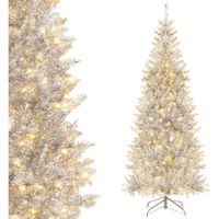Costway 180cm Bleistift Weihnachtsbaum, Christbaum Tannenbaum mit LED künstlich silber