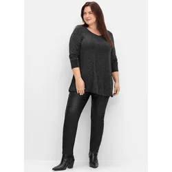 Longshirt SHEEGO "Longshirt", Damen, Gr. 52/54, schwarz, 80% Polyimid, 15% metallisierte Fasern, 5% Elasthan, unifarben, Rundhals, Langarm, Shirts