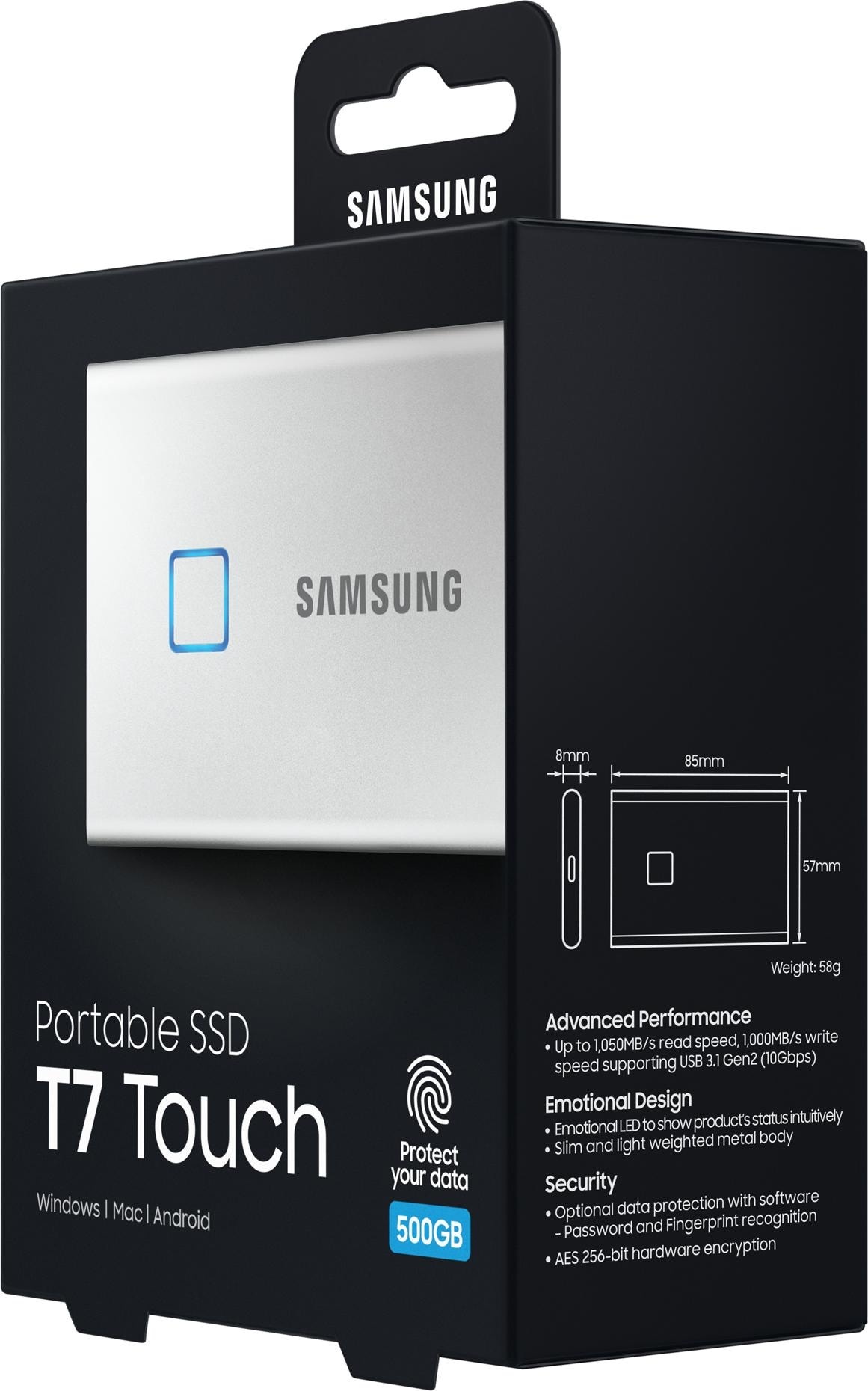 Samsung Portable T7 Touch (500 GB), Externe SSD, Silber