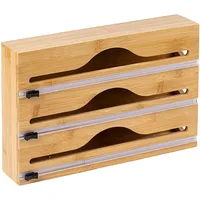 Relaxdays Folienspender, 3 Rollen, Schublade, Bambus, HxBxT 22 x