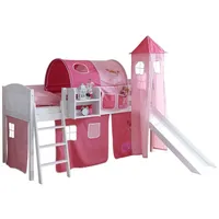 TICAA Hochbett Ekki Country onesize Kiefer massiv weiß rosa