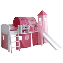 TICAA Hochbett Ekki Country onesize Kiefer massiv weiß rosa