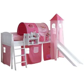 TICAA Hochbett Ekki Country onesize Kiefer massiv weiß rosa