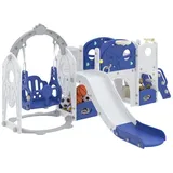 FIVMEN Rutsche 9-in-1 Kinderrutsche für Kleinkinder ab 1 Jahr, Indoor und Outdoor, (Freistehende Rutsche aus HDPE & PP, mit Schaukel, Kletterleiter, Tunnel, Stauraum, Basketballkorb und Spielteleskop) blau