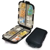 MAIANY Tablettenbox Reise-Pillen-Organizer, Tragbare Doppelschichtige Medikamenten-Aufbewahrungsbox mit 10 Fächern für Vitamine Lebertran Nahrungsergänzungsmittel (Schwarz)