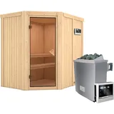 Karibu Sauna-Set Cleo inkl. Edelstahl-Ofen 9 kW mit ext. Steuerung