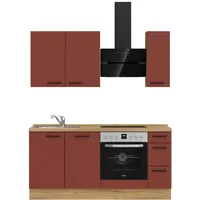 Nobilia Küchenleerblock Easytouch, Rot, Eiche, Metall, nur wie online abgebildet bestellbar, 180 cm, Blauer Engel, Pefc, Goldenes M, Made in Germany, DGM-Klimapakt, seitenverkehrt erhältlich, vormontierter Korpus, Küchen, Küchenzeilen & Küchenblöcke,