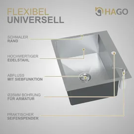 Hago Einbauspüle 55 x 45 cm Edelstahl Silber