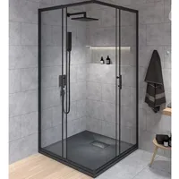 KOLMAN Komplettdusche VIDAR Schwarz & Duschkabine Quadratisch HELA Schwarz 80x80 190 cm, BxT: 80x80 cm, Transparentes Glas 80 cm x 80 cm