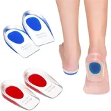 LATRAT Fersenkissen 2 Paar Silikon Fersenkappen für Plantar Fasciitis, Fersenerhöhung, ca. 1,5 cm für Männer und Frauen, Blau Gr.40-45,rot Gr.34-39