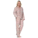 normann Damen Flanell Schlafanzug Langarm Pyjama mit Knopfleiste in Karo-Optik, Farbe:Altrose, Größe:40-42 - 40-42