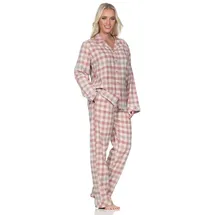 normann Damen Flanell Schlafanzug Langarm Pyjama mit Knopfleiste in Karo-Optik, Farbe:Altrose, Größe:40-42 - 40-42