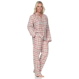 normann Damen Flanell Schlafanzug Langarm Pyjama mit Knopfleiste in Karo-Optik, Farbe:Altrose, Größe:40-42 - 40-42