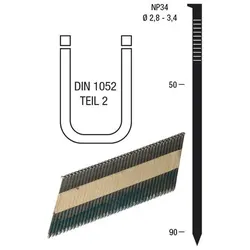 Nagelstreifen NP34 blank geharzt für Druckluft-Nagler - 90 mm