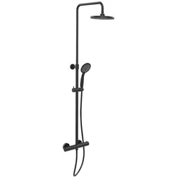 Duschsystem WENKO "Young Eco", schwarz, Edelstahl, Metall, Kunststoff, Brausegarnituren, mit Thermostat-Armatur, inkl. 2 Watersaving Regulatoren