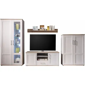 HBZ Wohnwand ROMANCE, Sibiu Lärche Dekor - Eiche Sanremo Dekor - 4-teilig - LED-Beleuchtung