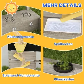 Outsunny Holzsandkasten mit Küchenelementen grau