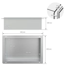 luxebath Wandnische aus Edelstahl 20x30x10 cm Silber Duschnische Einbauregal,
