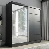mebloland Schwebetürenschrank, 2-türig mit Spiegel NERO 2 200 cm (Schwarz)