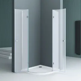 doporro Duschkabine 90x90 viertelkreis Dusche Duschabtrennung inkl. flache-Duschwanne ESG-Sicherheitsglas Satiniert Easy-Clean-Beschichtung Ravenna02VS
