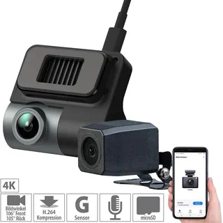 NavGear NEU 4K UHD Dashcam 360 Grad: Full-HD-Dashcam mit 2 Kameras für 360°-Panorama-Sicht, G-Sensor