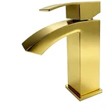 FORIOUS Wasserhahn Bad, Wasserfall Waschtischarmatur mit Auslauf Höhe 100 mm, Mischbatterie Armatur Badezimmer, Gitterauslauf, Energiesparend & Wassersparend, Gold