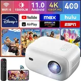 Mini Projektor, WiFi Bluetooth Projektor, 1080P tragbarer Projektor Full HD, 300 ANSI Lumen, kompatibel mit USB, HDMI, AV, Laptop, Smartphone