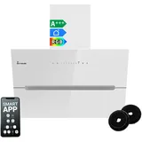 KKT KOLBE Dunstabzugshaube 60 cm | 782 cbm/h Umluft Abluft | Kopffrei | Wandhaube | Weiß Glas | Smart WiFi App WLAN | RGBW-LED-Beleuchtung | ECCO6005WM