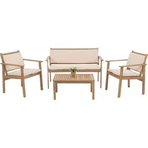 MCW Garten-Garnitur MCW-O19, Lounge-Set Sitzgruppe Bank Sessel Tisch, Holz Akazie MVG Stoff/Textil (180g/m2) ~ Kissen beige
