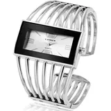 Spangenuhr Damen - Stilvolle Damenuhr Silber | Uhr Damen | Damen Uhren | Damenuhren | Armbanduhren für Damen | Damenuhr Silber | Armbanduhr Damen Silber | Uhr Damen Silber | Silber Uhr (Silber-Weiß)