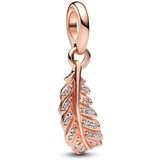 Pandora Schwebende geschwungene Feder Charm-Anhänger aus Rosévergoldeter Metalllegierung mit Cubic Zirkonia in der Farbe Rosé, PANDORA Moments 782578C01