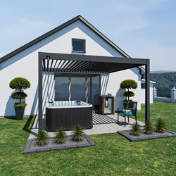 Weide Deluxe Wand-Pavillon Voll-Alu-Pavillon 3,6 x 4 M Lamellendach Anthrazit