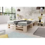 Lermowood Palettenbett M2 160 x 200 cm Natur Holzbett Massivholzbett Bett aus Paletten Seniorenbett Kinderbett Jugendbett - Naturbelassen