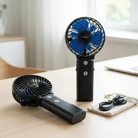 ideoon mobile 2er-Set Leistungsstarker Akku Handventilator 5200mAh Powerbank Tischventilator: USB Reiseventilator, 3 Stufen, Tragbarer Mini Ventilator