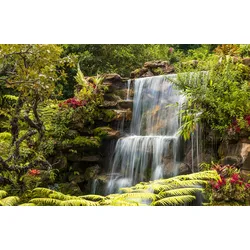 Fototapete PAPERMOON "WASSERFALL-FLUSS SEE WALD STEINE BLUMEN BERGE BACH XXL", bunt, B:4,00m L:2,60m, Vlies, Tapeten