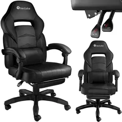 tectake® Racing Bürostuhl, ergonomische Form, mit Fußstütze und verstellbarer Rückenlehne, Kunstlederbezug, inklusive abnehmbarem Lendenkissen, inklusive Lendenkissen, Belastbarkeit 120 kg