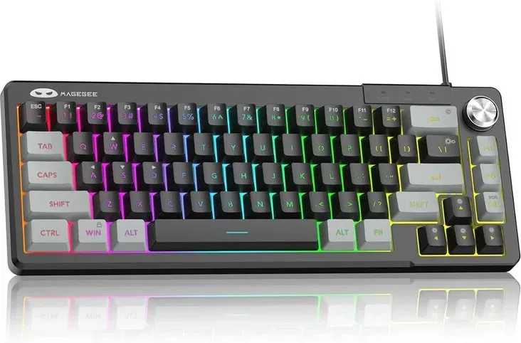 MageGee Mini 60%-Gaming-Tastatur, RGB-Hintergrundbeleuchtung, ultrakompakte Tastatur, TS68, ergonomisch, wasserdicht, mechanisches Tastengefühl, Büro-Tastaturen für PC, Mac, PS4, Xbox One, Gamer-Grau/Schwarz