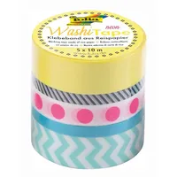 Folia Washi Tape Neon Pink 5 Rollen je 10m Breite 2x15mm 1x10mm 2x5mm