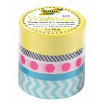 Folia Washi Tape Neon Pink 5 Rollen je 10m Breite 2x15mm 1x10mm 2x5mm
