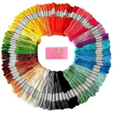 Mira Handcrafts Baumwollegarn in Regenbogen-Farben für Stickerei -Kreuzstich-Themen – Freundschaftsbänder - Handwerk - 105 Stränge pro Packung und kostenloses Set Qualitäts-Sticknadeln