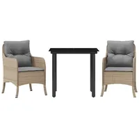 VidaXL 3-tlg. Garten-Essgruppe mit Kissen Beige Poly Rattan