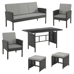 SVITA DENVER Rattan Sitzgruppe Schwarz