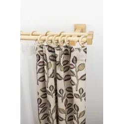 Gardinenstange GARESA "CUBUS", beige (natur), L:120cm Ø:20mm, Holz, Gardinenstangen, Vorhanggarnitur, verlängerbar, Endkappe, mit Ringe