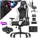Kesser KESSER® Gaming Stuhl Ergonomisch Bürostuhl mit Kopfstütze & Lendenkissen Racing Gamer Stuhl 150kg belastbar Armlehne 360° Drehbarer Schreibtischstuhl Gaming Chair + Gummi-Rollen