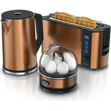 Arendo - Wasserkocher mit Toaster und Eierkocher SET Edelstahl Kupfer Wasserkocher 1,5L 40° - 100°C, Toaster 2 Scheiben LED-Display 6 Bräunungsgrade