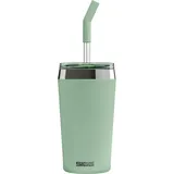 Sigg Helia Kaffeebecher to go (0.45 L), doppelwandig isolierter Thermobecher mit Glas-Strohhalm, auslaufsicherer Tumbler aus Edelstahl für heisse & kalte Getränke, Milky Green