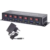Renkforce 7 Port USB 3.2 Gen 1-Hub (USB 3.0) Metallgehäuse, einzeln schaltbar, zur Wandmontage Schwarz