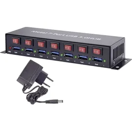 Renkforce 7 Port USB 3.2 Gen 1-Hub (USB 3.0) Metallgehäuse, einzeln schaltbar, zur Wandmontage Schwarz