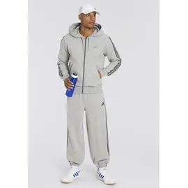 adidas Kapuzensweatshirt ADIDAS SPORTSWEAR "HOLIDAY 3-STREIFEN MIT DURCHGEHENDEM REISSVERSCHLUSS", Herren, Gr. L, grau (medium grau heather), Obermaterial: 70% Baumwolle, 30% Polyester, angesetztes Bündchen, Sweatshirts