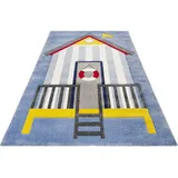 Esprit Kinderteppich Sea Castle ESP-21070, rechteckig, Höhe: 13 mm, Kurzflor mit maritimem Muster, Strandschloss blau 120 cm x 170 cm x 13 mm